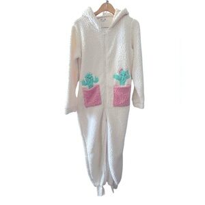 White Sherpa Hoodie Onesie - Size Medium